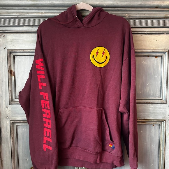 Aviator Nation Will Ferrell Bolt Smiley Relaxed Pullover Hoodie Plum Unisex XL - Picture 6 of 10